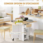 HOMCOM Folding Dining Table with Drawer and Shelves, Space-Saving Table with Flip-Up Flaps for Kitchen, Dining Room, Living Room, Oak