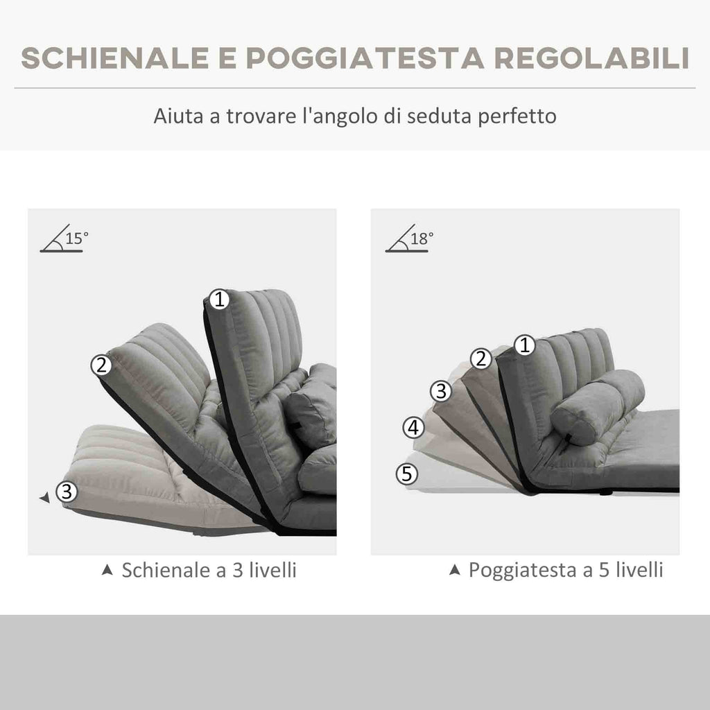 2-in-1 Floor Sofa with 7-Level Reclining Backrest and Cushions, 130x73x60 cm, Charcoal Grey