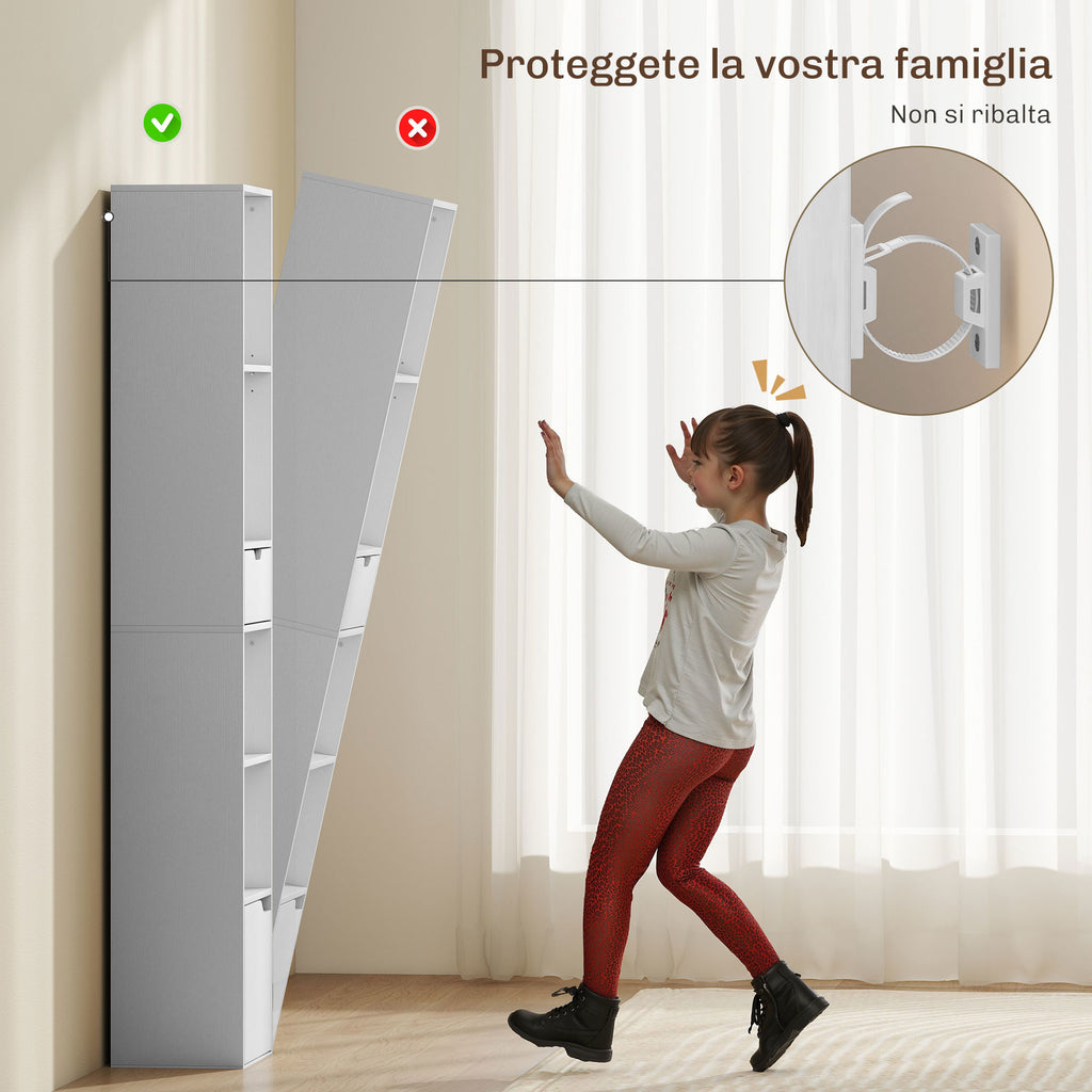 4-Tier Open Bookcase with Cabinet and Drawer, 30x24x158 cm, White Wood