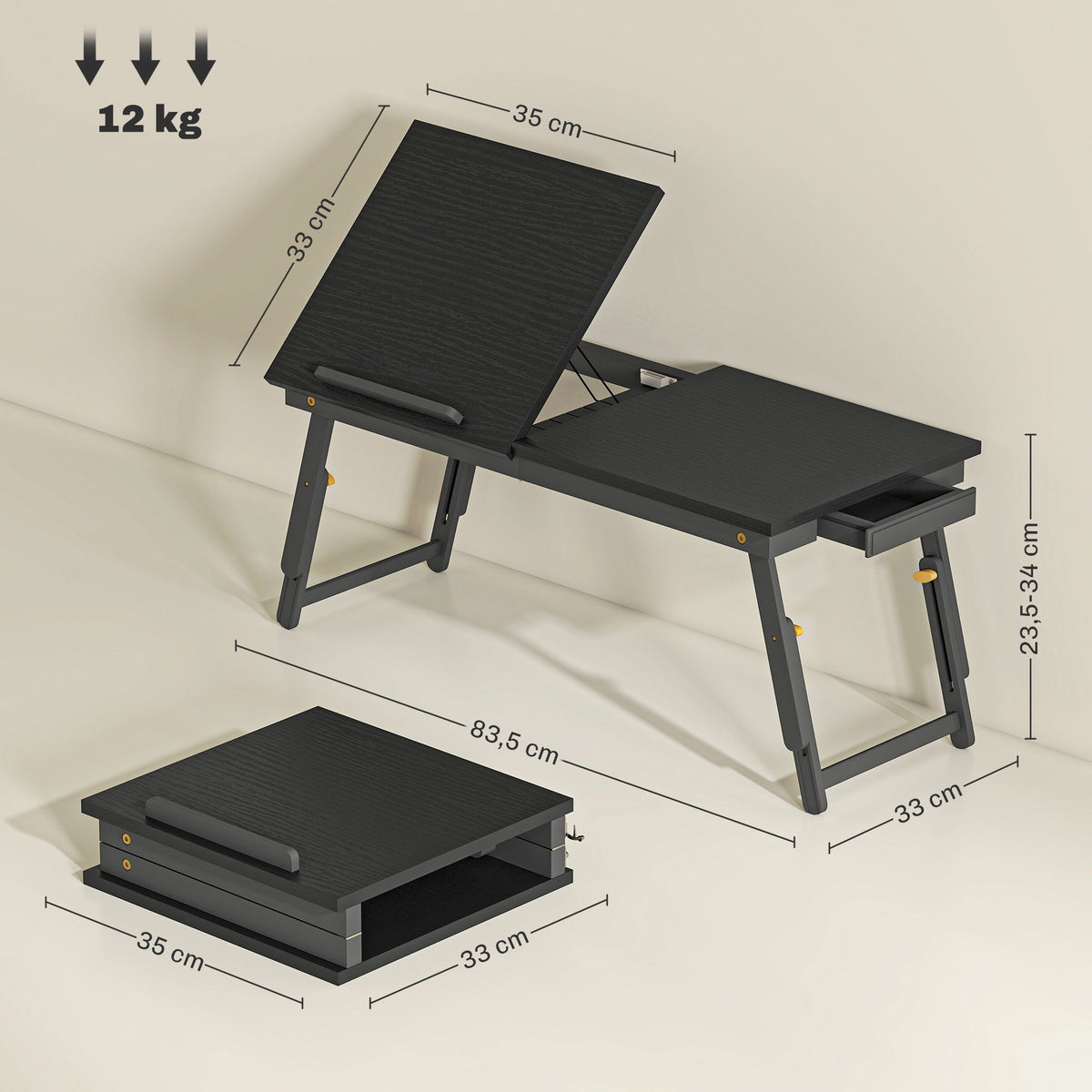 HOMCOM Tilting and Adjustable Monitor Stand with Side Drawer, Wooden, 83.5x33x23.5-34 cm, Black