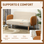 Nordic Style 2 Seater Sofa in Velvet Effect Fabric and Wood, 138x73x74 cm, Cream and Orange