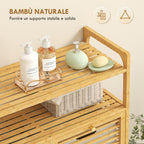 Bamboo and Polyester Laundry Hamper with 2 x 41L Baskets and 2 Shelves, 82 x 33 x 88 cm, Wood and Cream Color