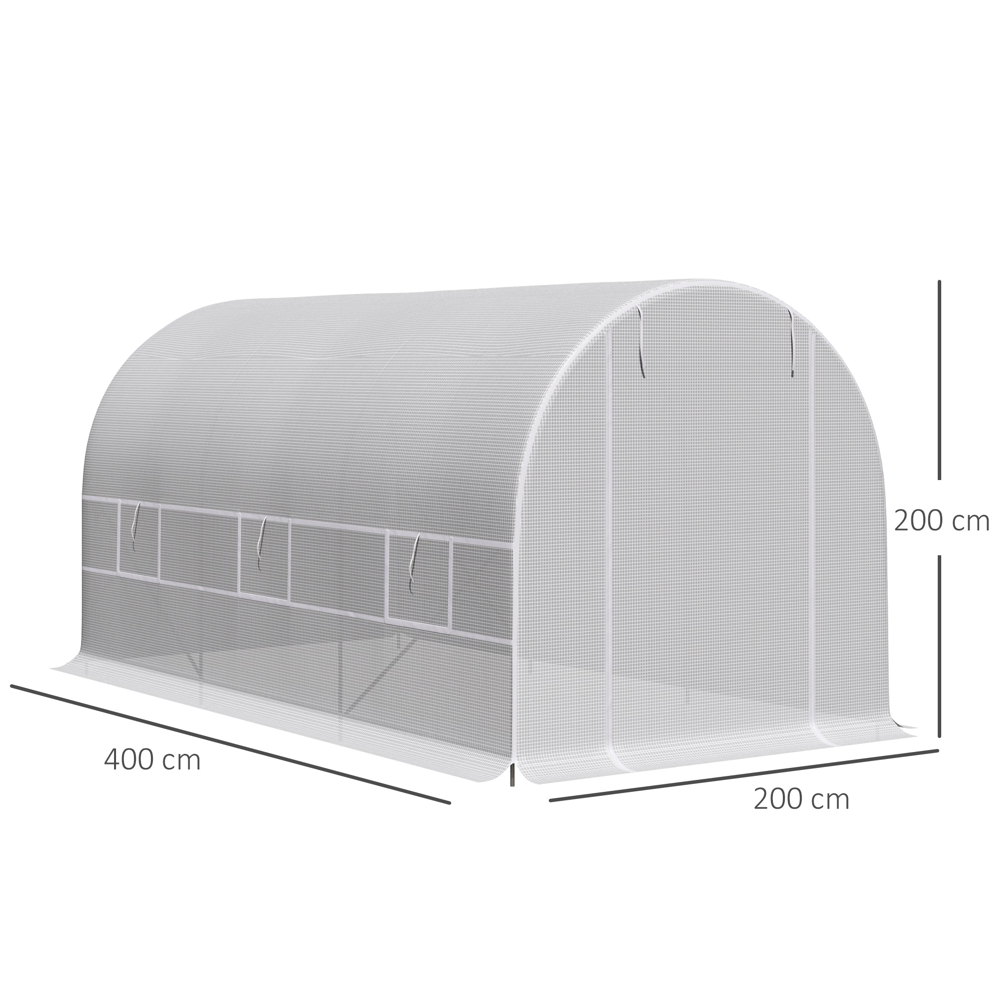 Outsunny 4x2x2m Tunnel Greenhouse with Steel Frame and White Polyethylene Cover