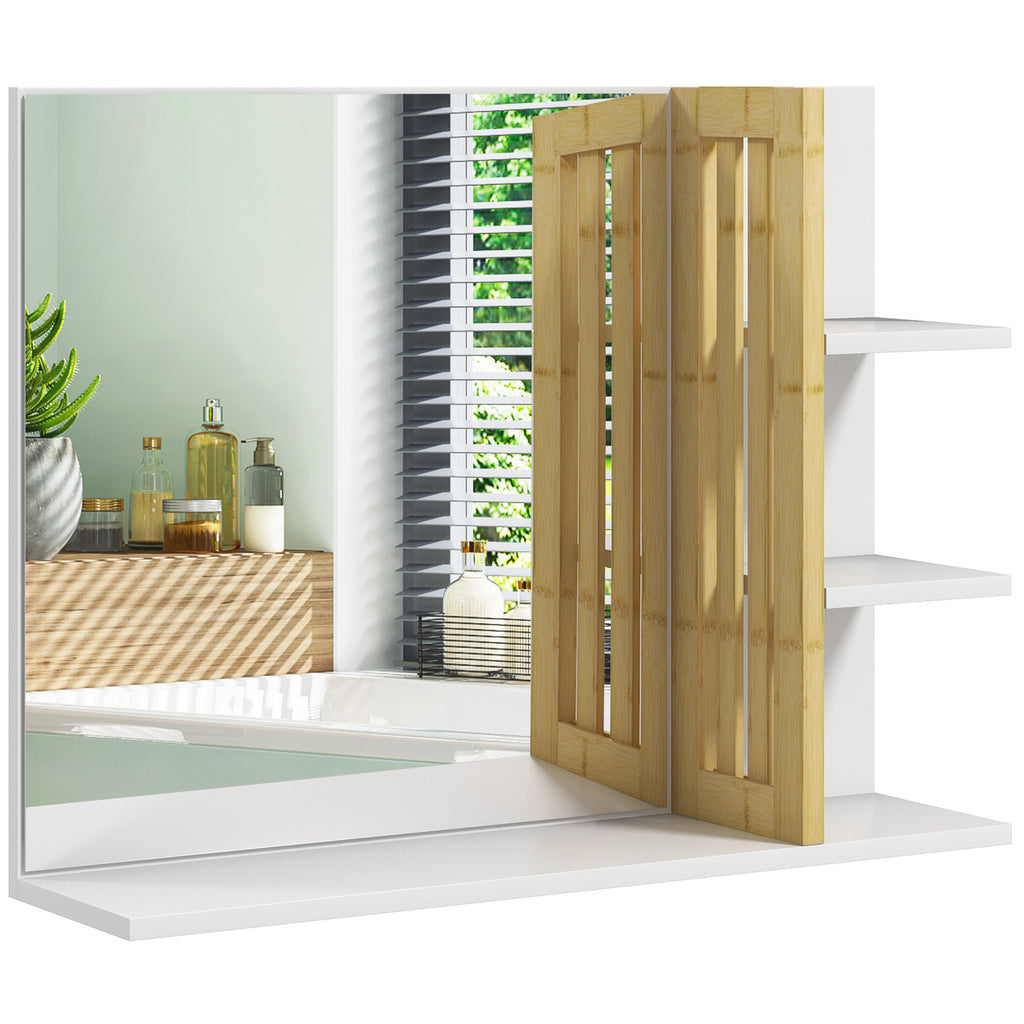 Modern 4-Tier Wall-Mounted Wooden Bathroom Mirror, 45x15x58.5cm, White