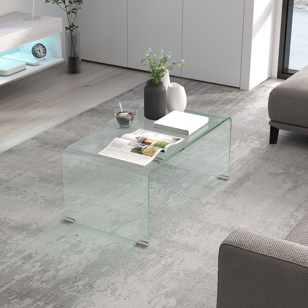 HOMCOM Modern Tempered Glass Coffee Table with Monoblock Design, 80x45x35 cm, Transparent