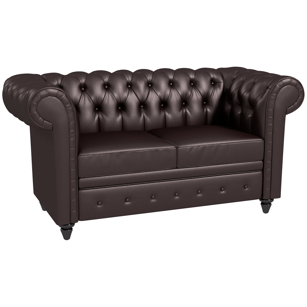 2-Seater Chesterfield Style Sofa with Removable Cushion, in Faux Leather, Wood and Metal, 160x84x80 cm, Brown