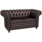 2-Seater Chesterfield Style Sofa with Removable Cushion, in Faux Leather, Wood and Metal, 160x84x80 cm, Brown