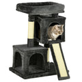 Scratching Tree for Cats with Sisal Poles, Bed and 2 Houses, 59x39x83cm, Dark Gray