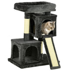 Scratching Tree for Cats with Sisal Poles, Bed and 2 Houses, 59x39x83cm, Dark Gray