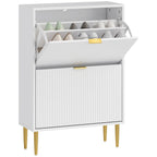 Slim Shoe Rack for 12 Pairs of Shoes with 2 Drop-Down Drawers and Adjustable Shelves, 60x24x91.5 cm, White