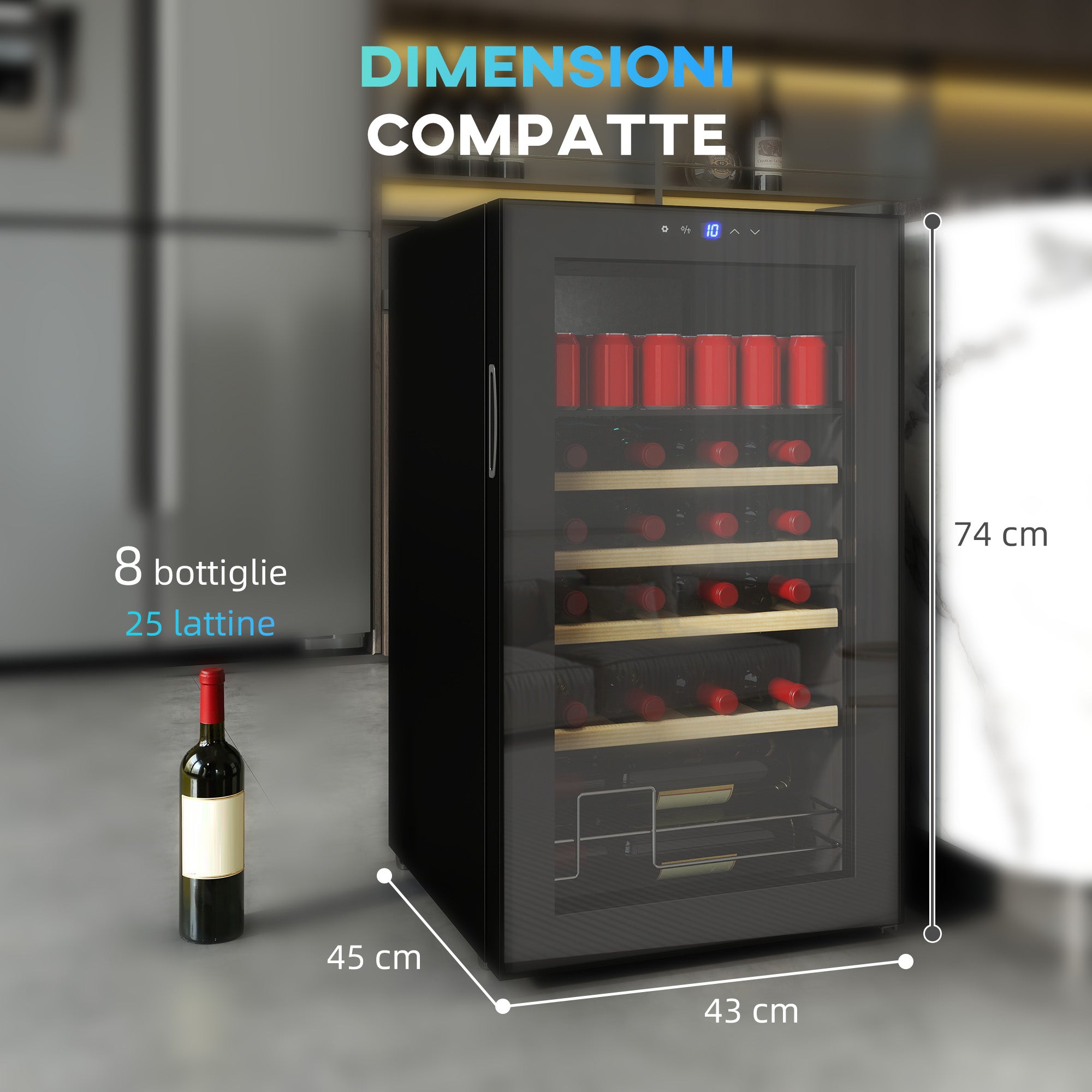 63L Wine Cooler with Adjustable Shelves for 16 Bottles and 25 Cans, 43x45x74 cm, Black