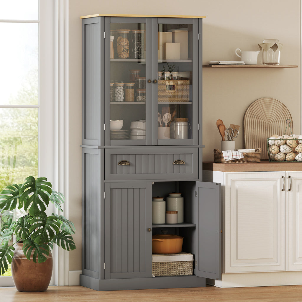 5-Tier Pantry Unit with Central Drawer in MDF and Chipboard, 76x40x182.5 cm, Grey