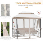 3-Seater Swing and Single Sun Lounger Gazebo Cover with Mosquito Net and Cushions 256x172x248cm Cream