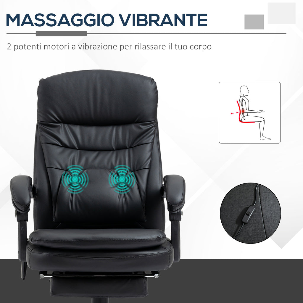 Faux Leather Massage Office Chair with USB Port, 64x69x107-115cm, Black