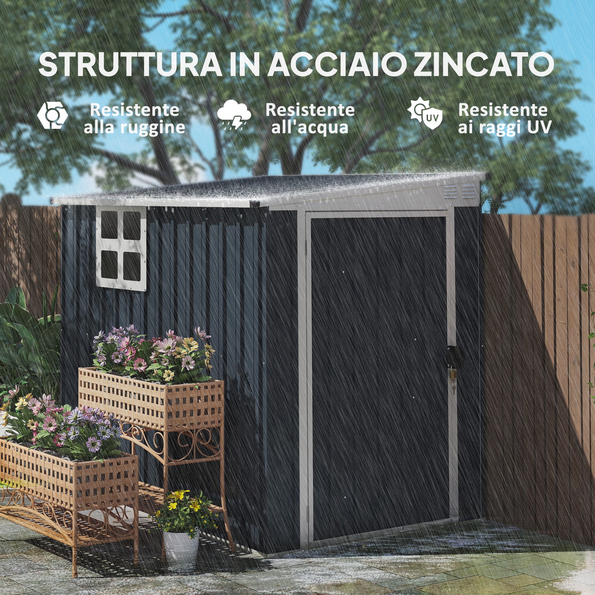 Steel Garden Shed 1.2x1.9 m with Lockable Door and Air Vents, Dark Gray