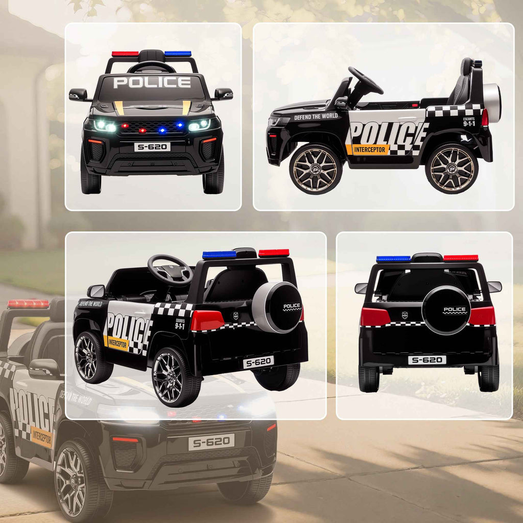 Kids Electric Police Car with Remote Control Dual Motors Siren 4-Wheel Suspension and Headlights Black