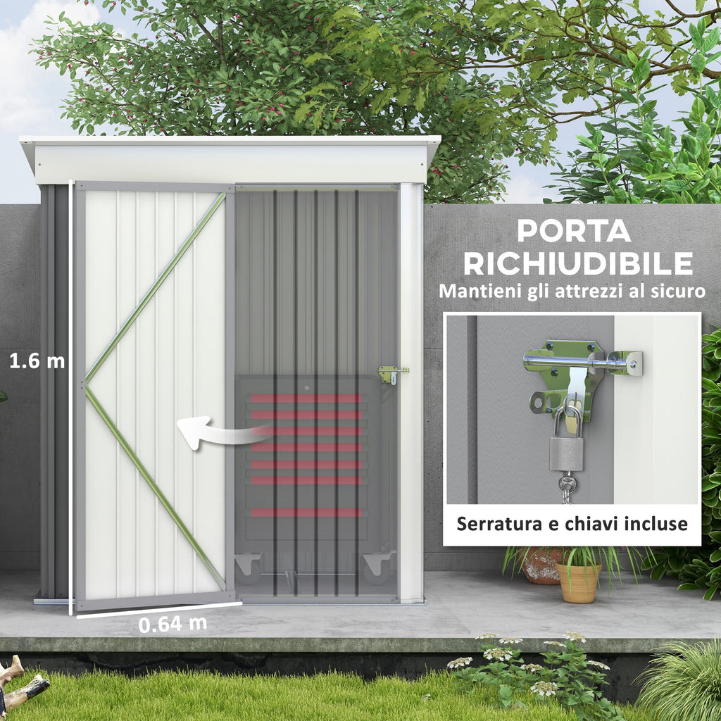 Outsunny Garden Shed for Tools in Steel with Lockable Door, 161x95x163/181cm, Gray - Borgè