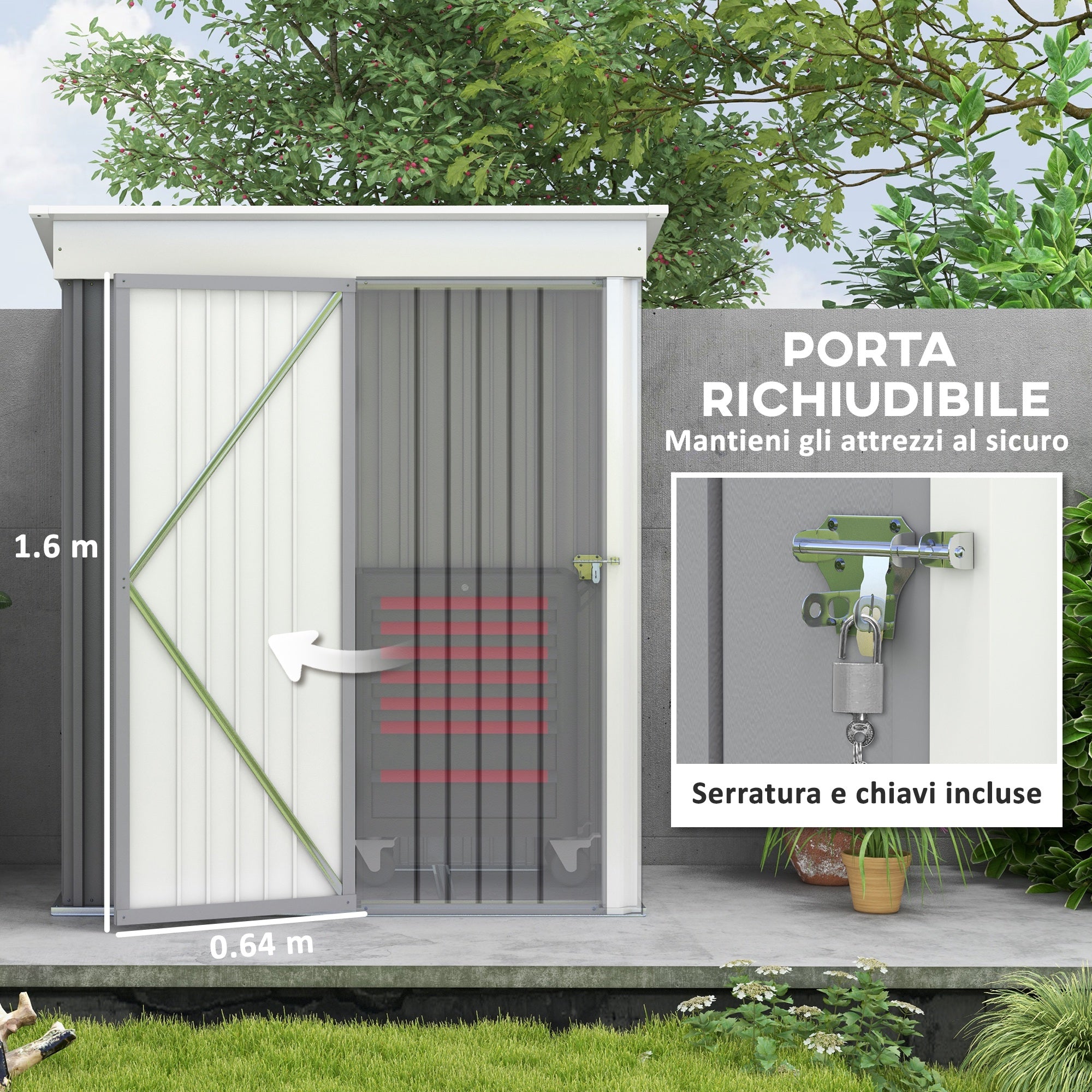 Outsunny Garden Shed for Tools in Steel with Lockable Door, 161x95x163/181cm, Gray - Borgè