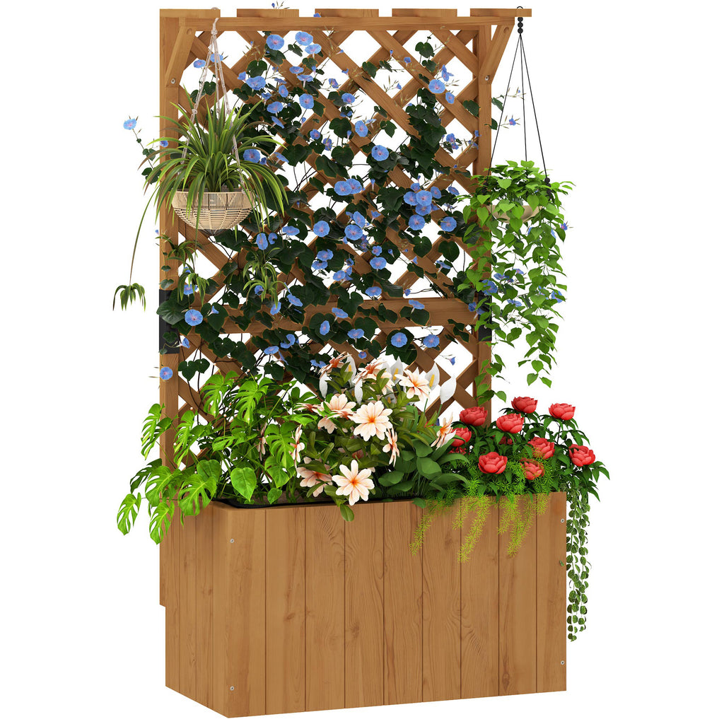 Raised Garden Bed with Trellis for Climbing Plants and Upper Pergola, 64x33x122 cm, Wood