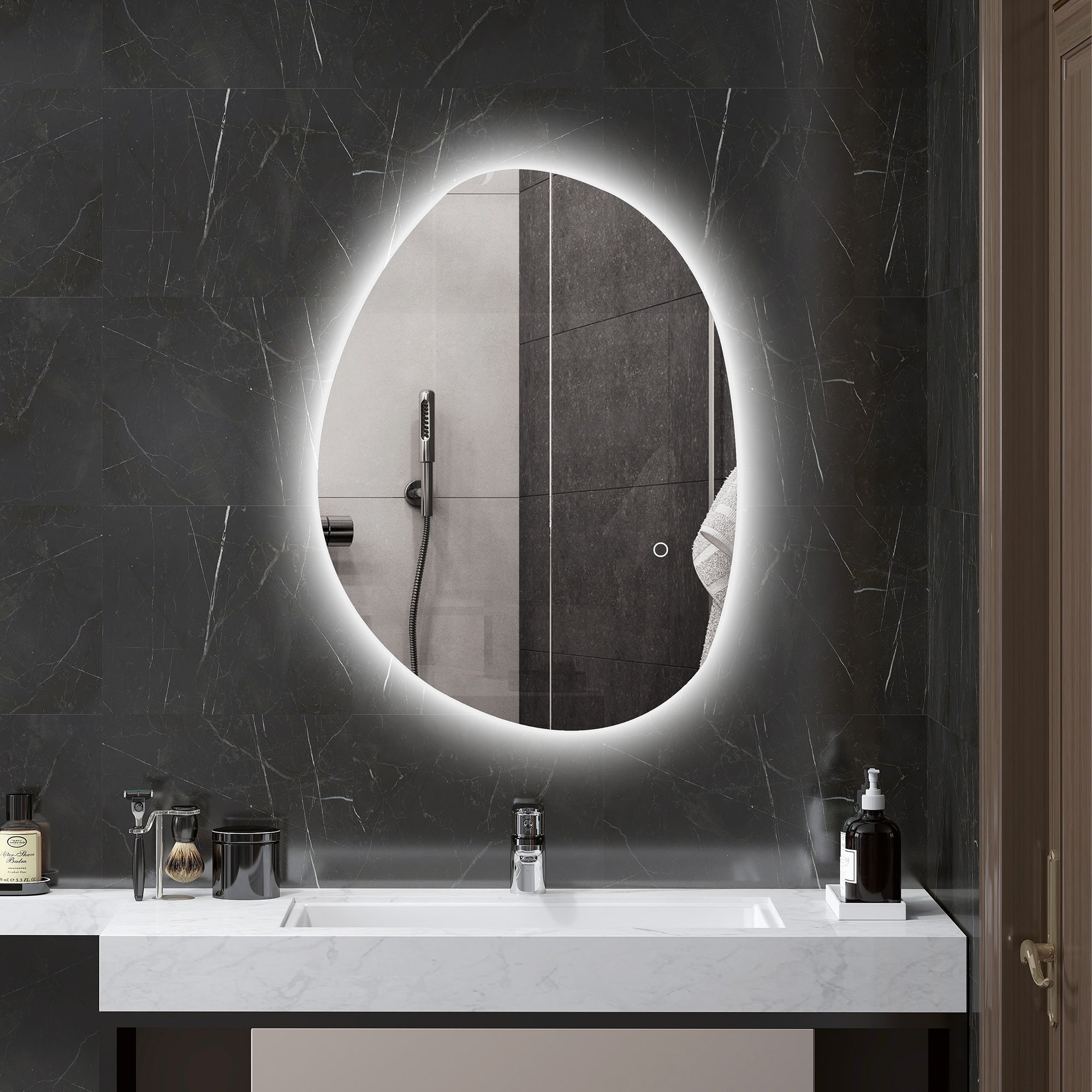 LED Illuminated Bathroom Mirror with Adjustable Color and Temperature, Tempered Glass, 70x5x50 cm, Silver