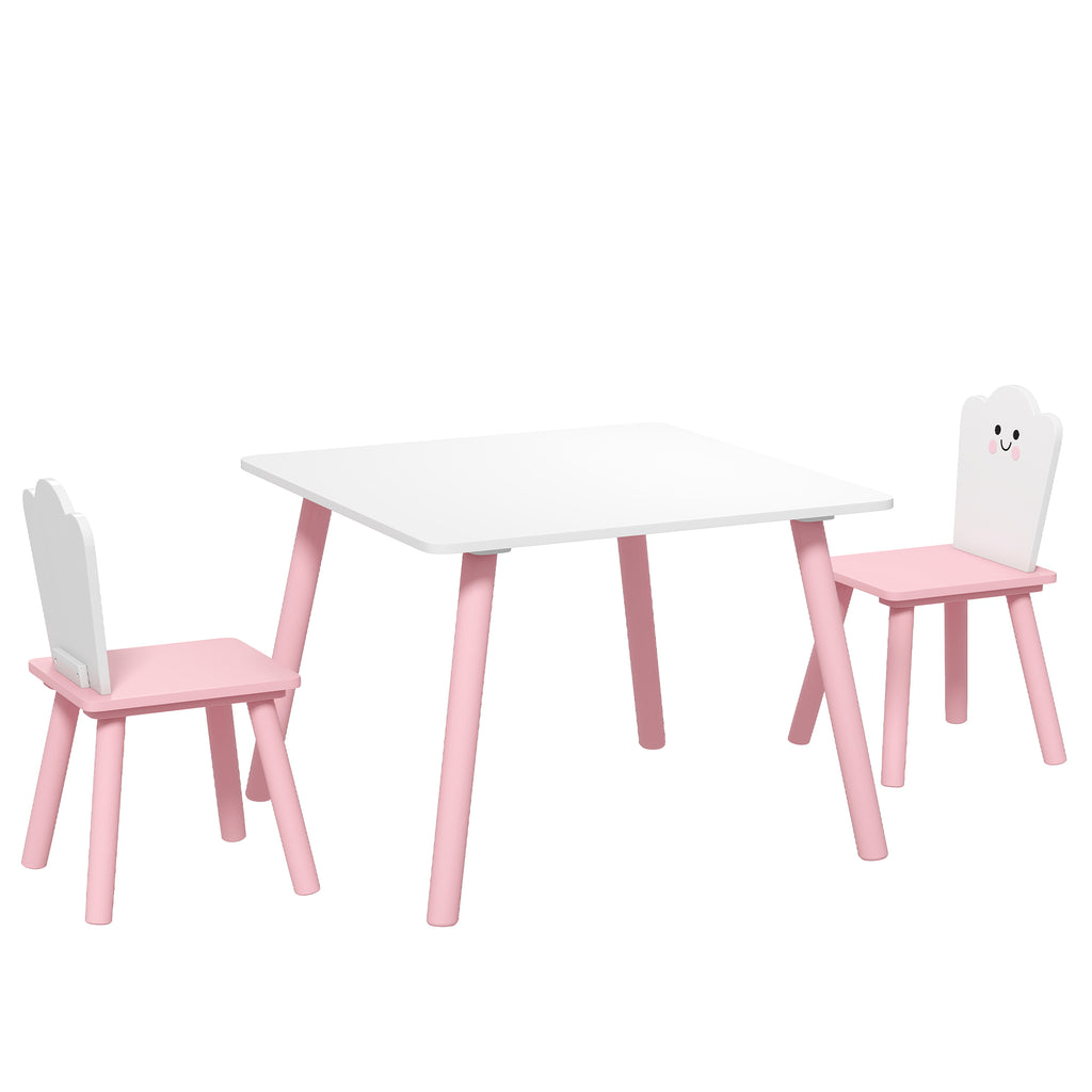 AIYAPLAY Wooden Table and 2 Chairs Set for Children Ages 3-6 with Rounded Corners, Pink