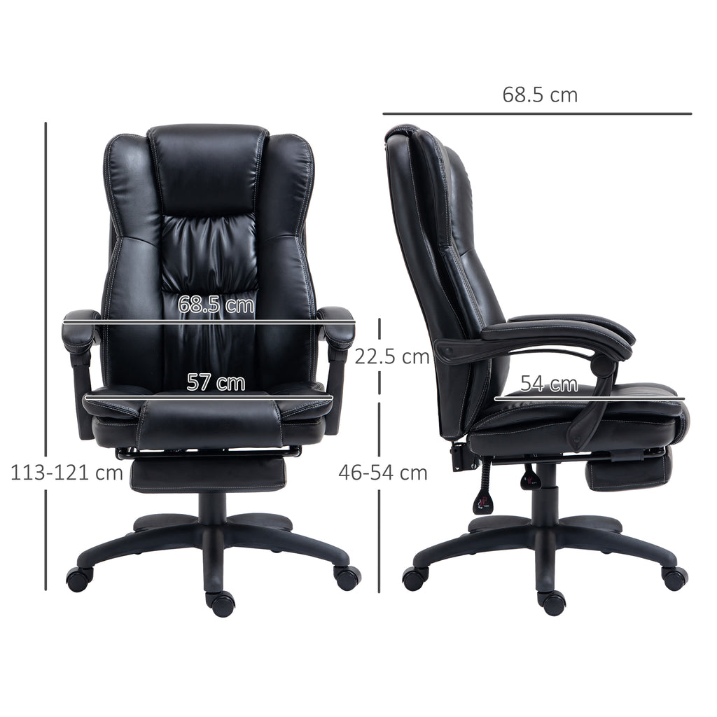 Vinsetto Height Adjustable Office Chair with 6 Massage Points, in Faux Leather, 68.5x68.5x113-121 cm, Black - Borgè