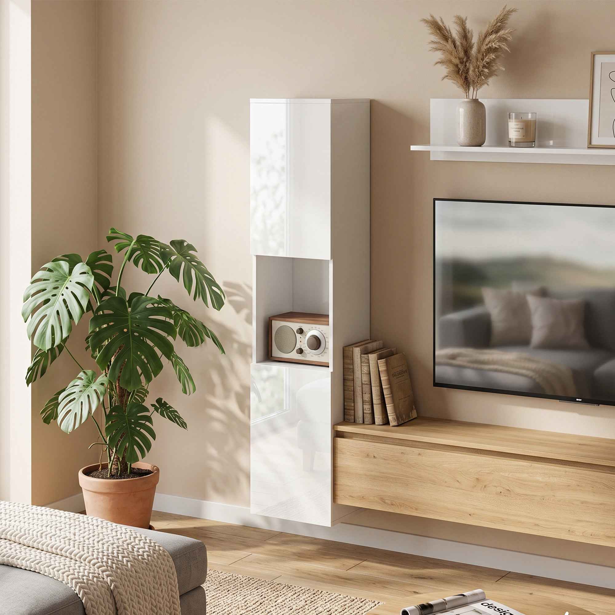 HOMCOM Slim 5-Tier Multimedia Cabinet with Adjustable Shelves, White
