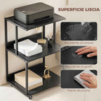 HOMCOM 3-Tier Printer Stand with Wheels, Industrial Metal Office Table, Black.