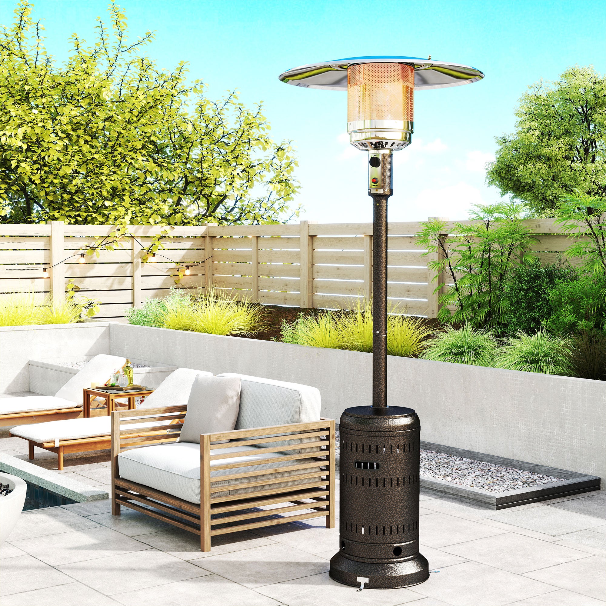 Outdoor Heater with Automatic Shut-Off and Wheels, 82x82x223 cm, Dark Brown
