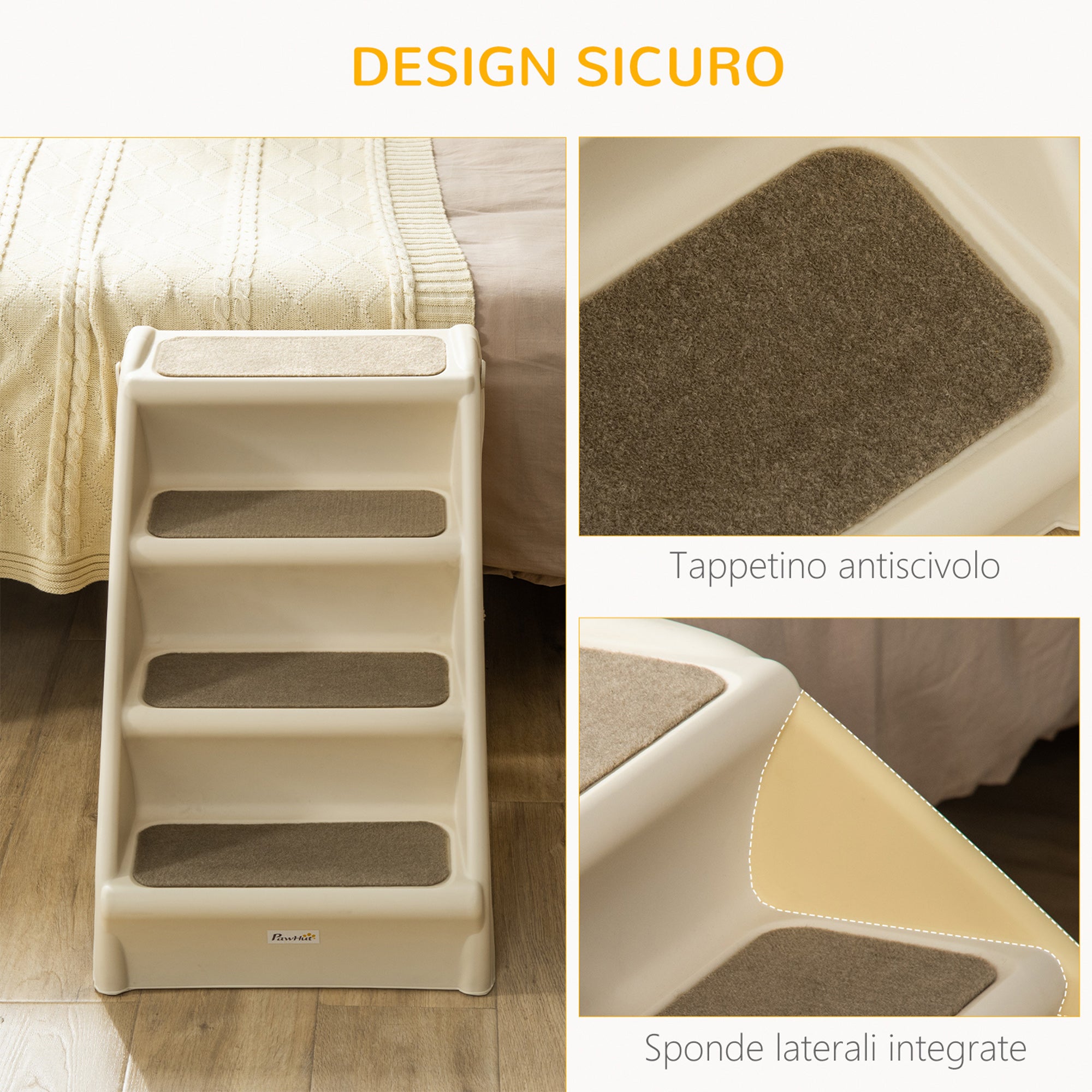 Folding Dog Stairs with 4 Non-Slip Steps for Pets up to 10kg, Beige