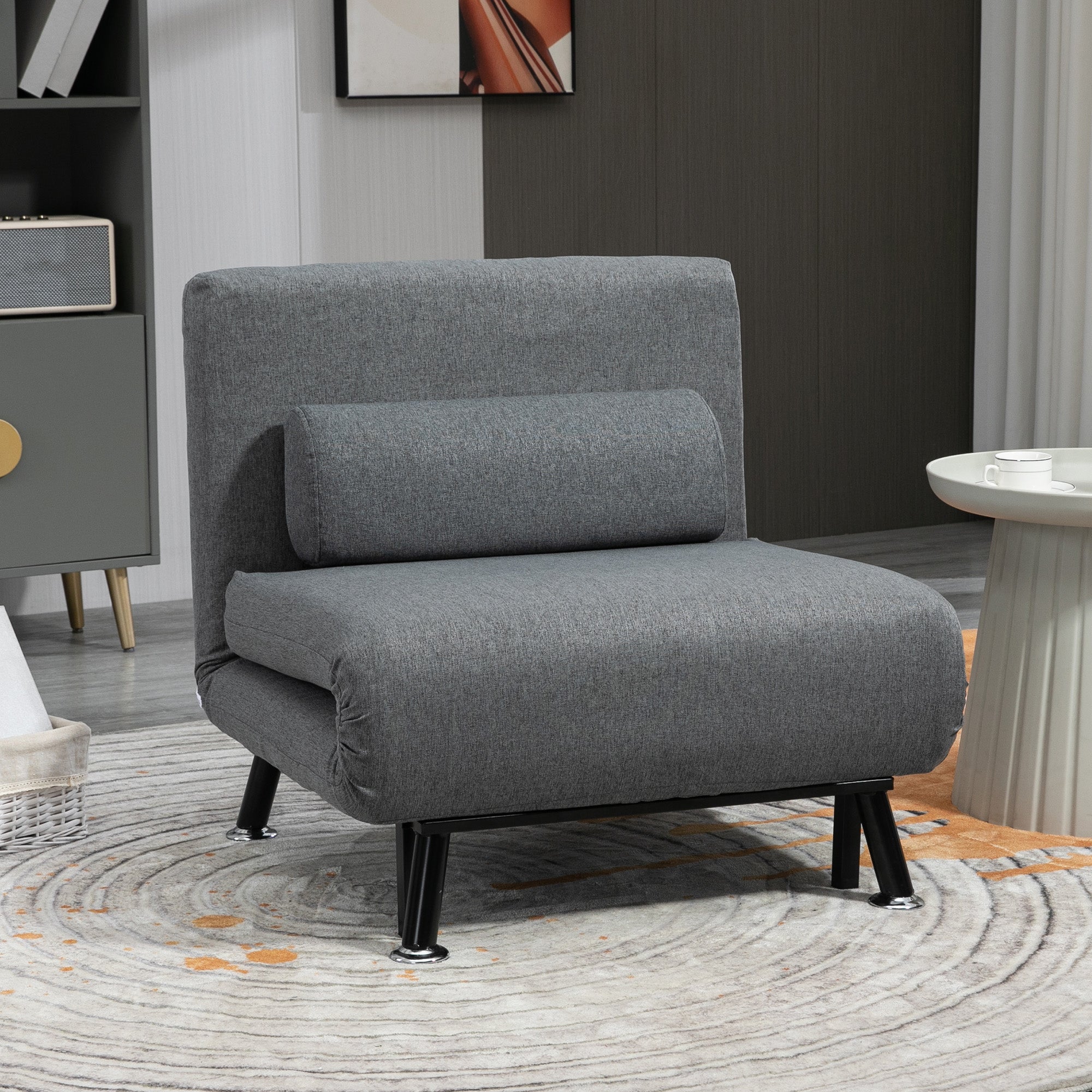 Armchair Bed with 5-Position Adjustable Backrest, Linen-Effect Fabric and Steel, 75x70x75 cm, Grey