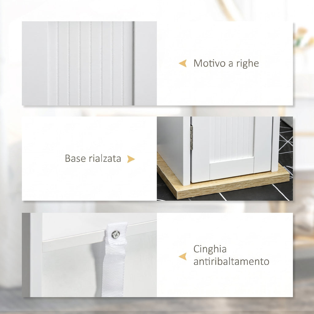 kleankin Narrow Bathroom Cabinet, Space-Saving Bathroom Cabinet with Toilet Paper Holder, Adjustable Shelves, for Laundry Room, Modern, 20x20x80 cm, White