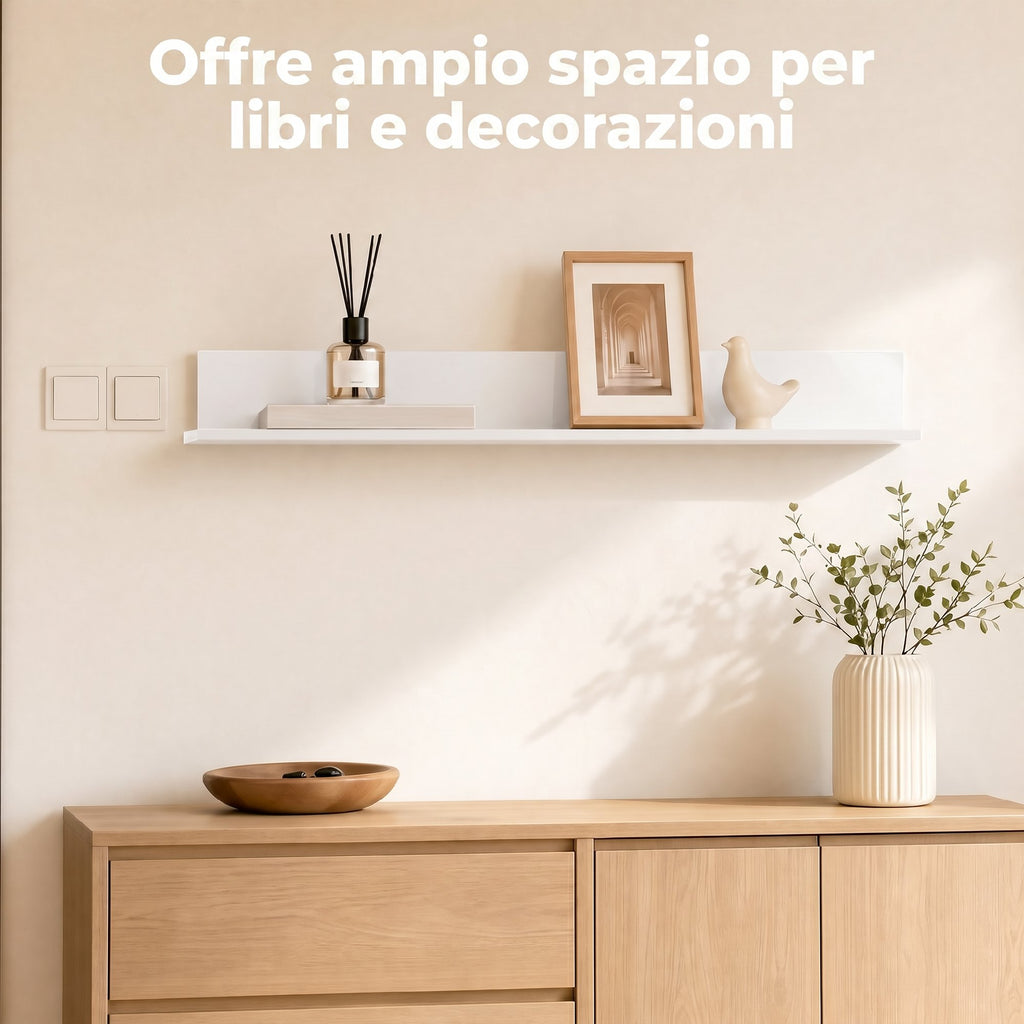 HOMCOM Wall Shelf for Living Room and Bedroom, 1.5 cm Thick, Made of Wood with a Glossy Finish, White