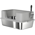 PawHut XL Stainless Steel Cat Litter Box with Scoop, High Sides, Leak-Proof, Odor-Resistant, Up to 7 kg, Grey