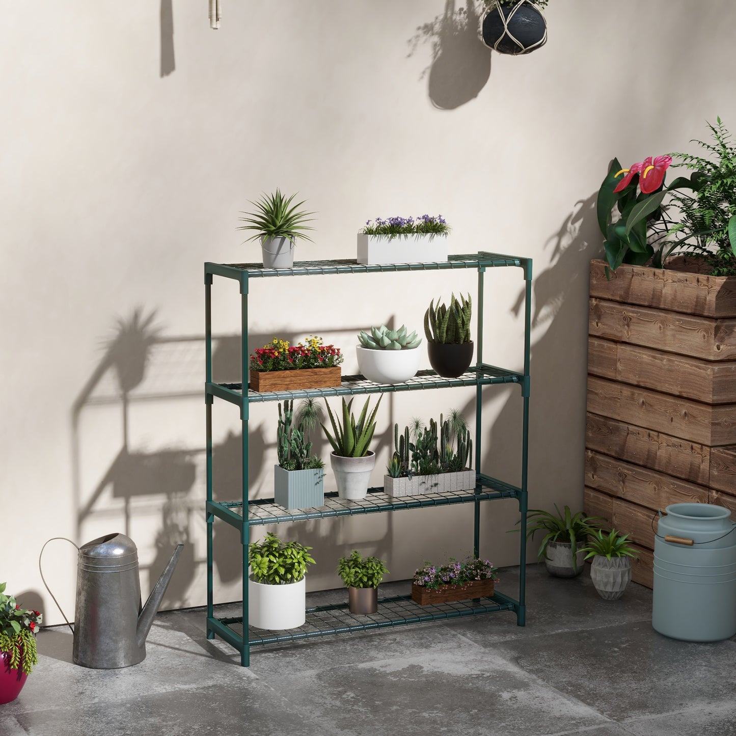 4-Tier Indoor/Outdoor Steel Plant Stand, 89x28x107cm, Green