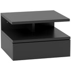 Floating Nightstand for Bedroom with Drawer and Wooden Shelf, 35x32x22.5cm, Black