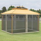 Outsunny Universal Replacement Gazebo Mosquito Net with Zippers, 352x207cm - Black and Beige