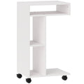 HOMCOM C-Shaped Wooden Coffee Table with Wheels and Open Shelf, 40x30x69 cm, White