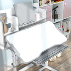 Adjustable Children's Desk and Chair Set, School Desk with Tiltable Top, Drawer, Shelf, Grey