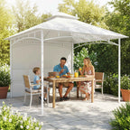 Outsunny 3x3m Metal Garden Gazebo with Curtains, Storage Pockets and Ceiling Hook, Cream White