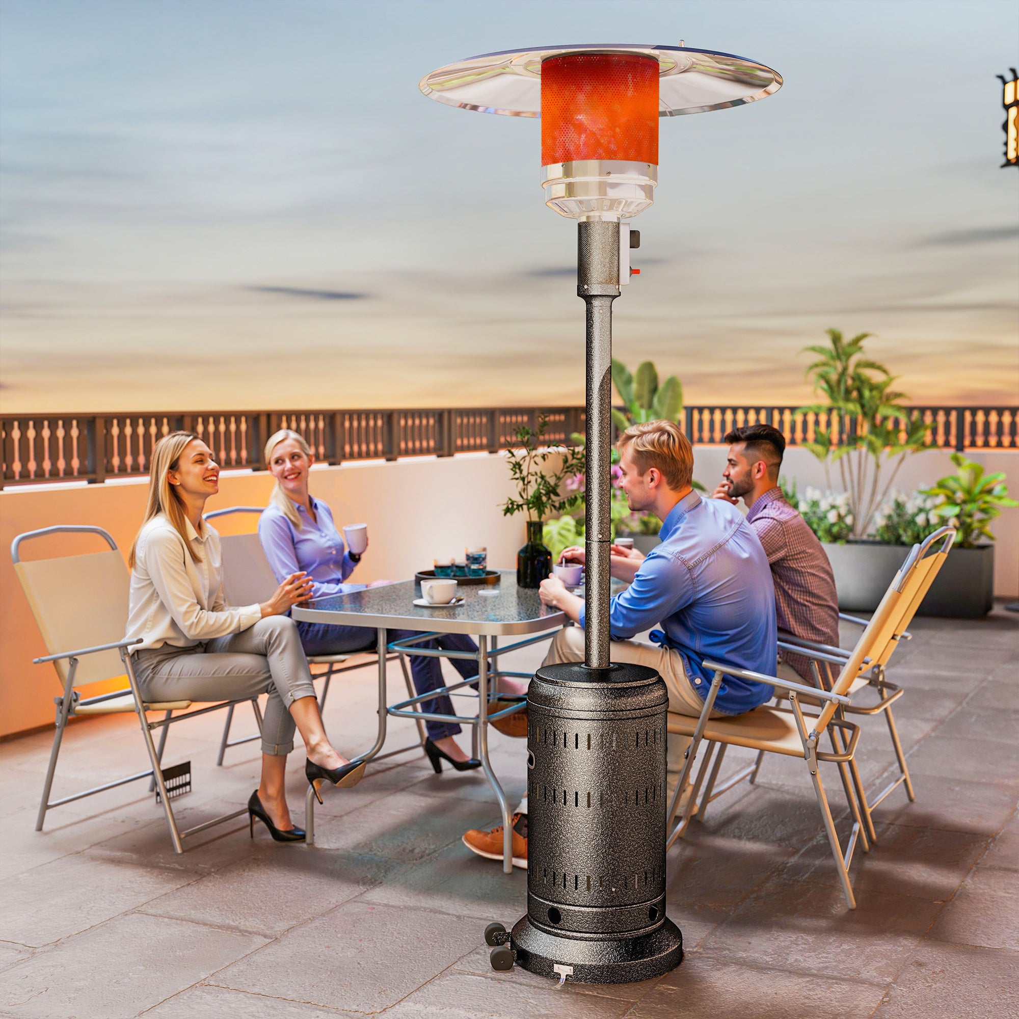 Outdoor Heater with Automatic Shut-Off and Wheels, 82x82x223 cm, Dark Brown