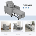 Single Reclining Armchair Bed on 3 Levels with Extra Cushion, 69x82x85cm, Light Grey