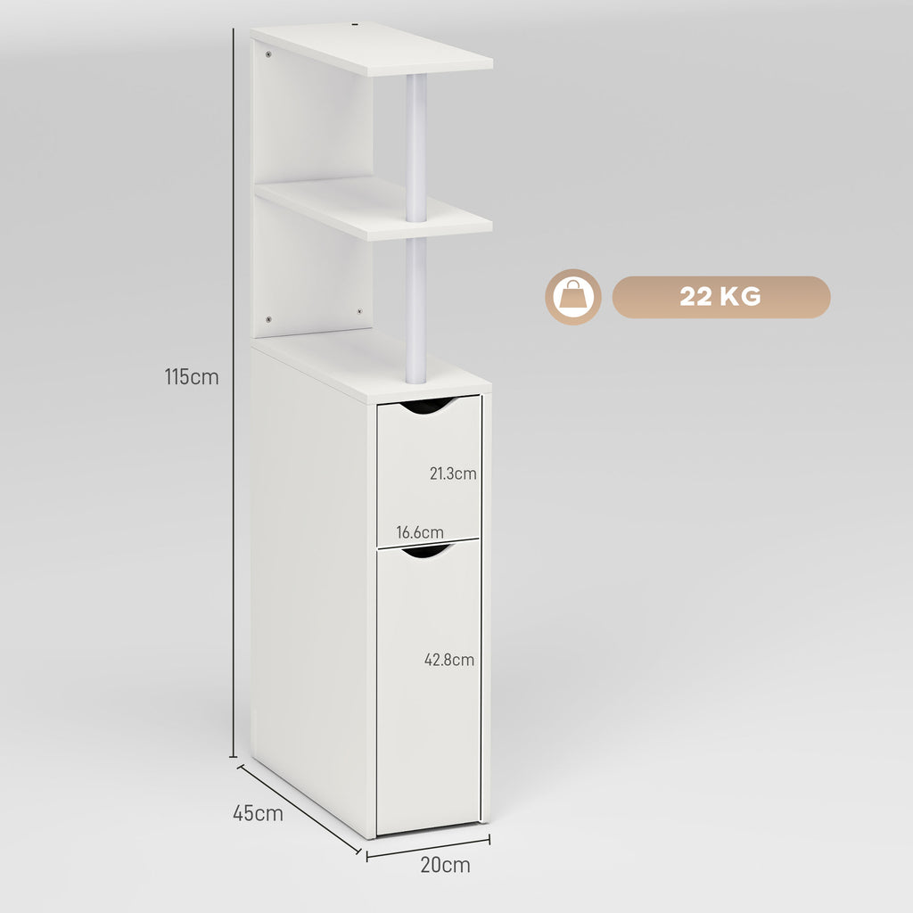 HOMCOM Space-Saving Bathroom Column with 2 Drawers and Open Shelves, 20x45x115 cm, White