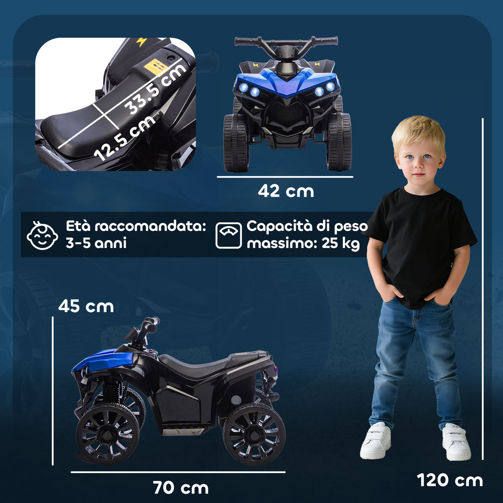 Kids Electric Quad Bike ATV with 6V Rechargeable Battery, LED Headlights and Music, Ages 3-8 Years, Blue