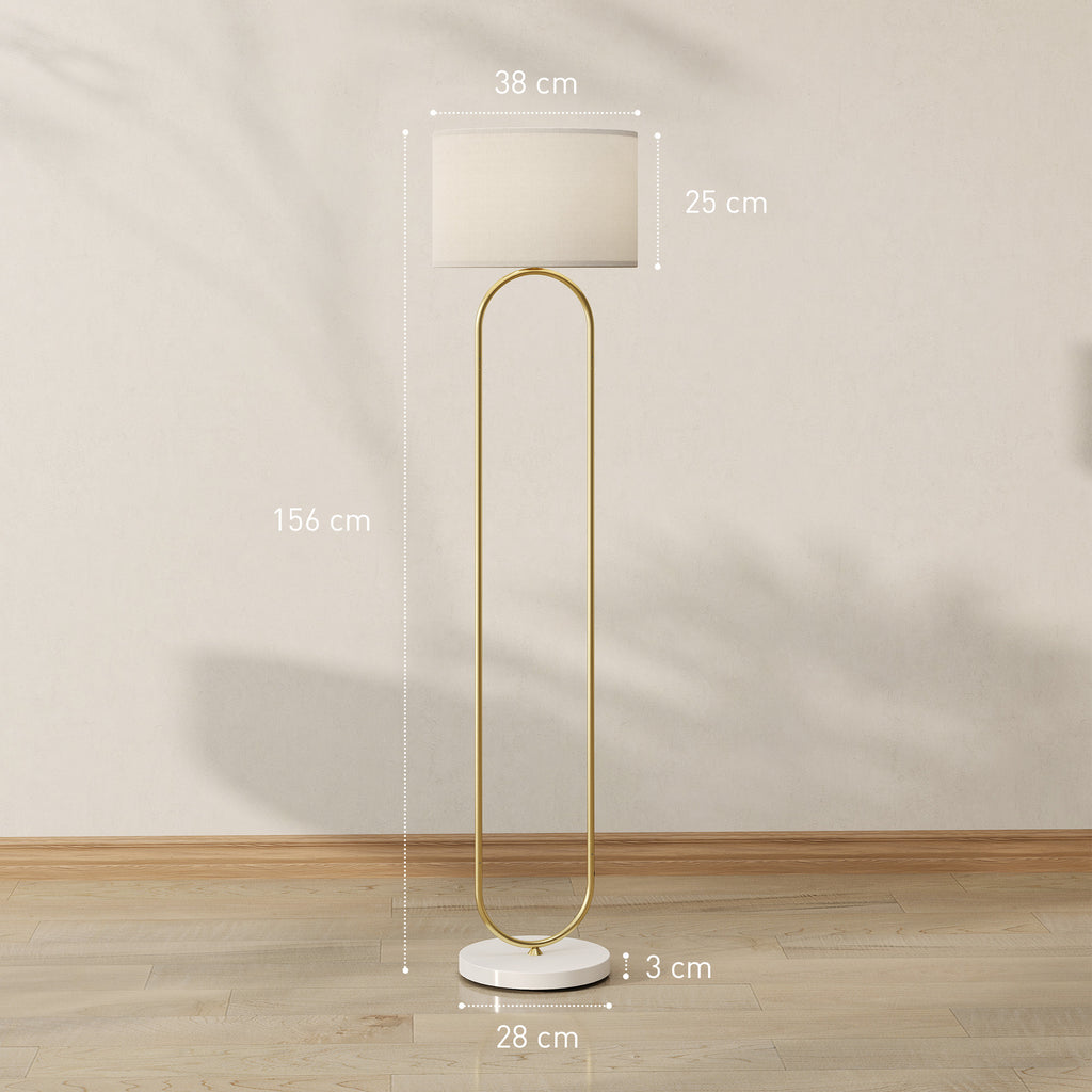 Modern Floor Lamp with Fabric Shade, Double Metal Tube and Foot Switch, Gold