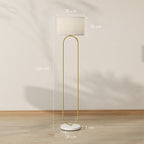 Modern Floor Lamp with Fabric Shade, Double Metal Tube and Foot Switch, Gold