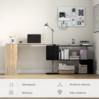 Space-Saving Corner Desk with S-Shaped Shelf, Wooden, 140x120x78 cm, Wood Color