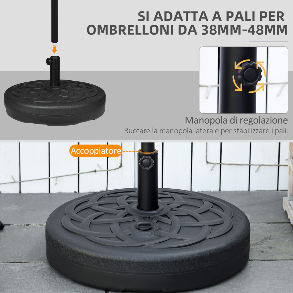 Round Plastic Umbrella Base Fillable with Water and Sand for 38-48 mm Poles, Ø56 cm, Black