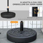 Round Plastic Umbrella Base Fillable with Water and Sand for 38-48 mm Poles, Ø56 cm, Black