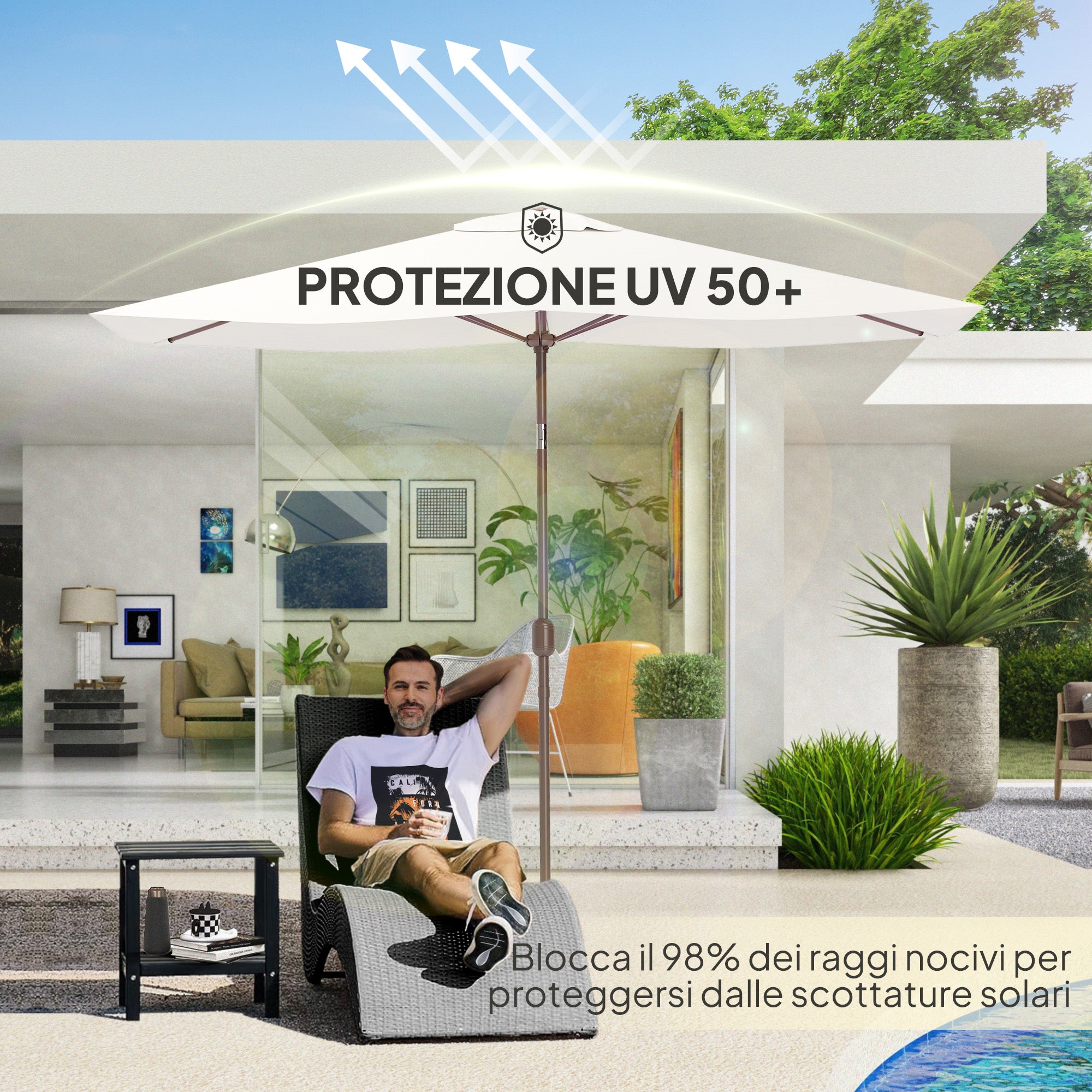 Replacement Cover for Rectangular Umbrella 3x2 m with 6 Ribs, Anti-UV 50+ Polyester, Beige